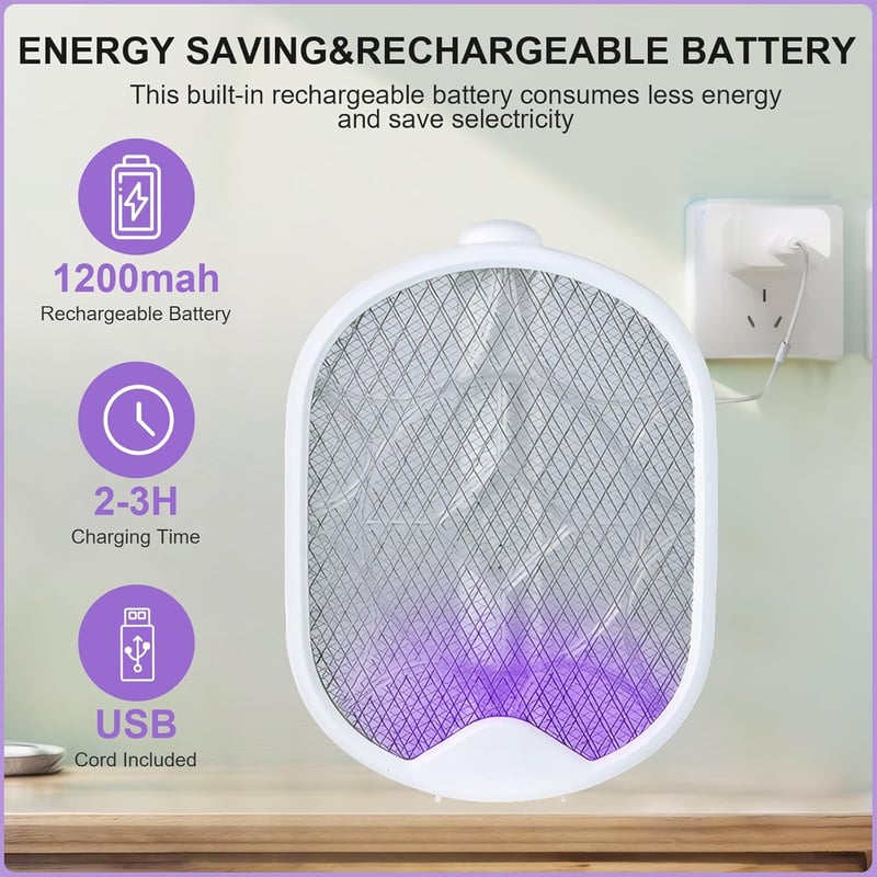Oziral 2in1 Elektromos Légyfogó Szúnyog és Rovarirtó 3000V USB Töltős