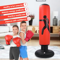 Oziral Gyerek Boxzsák 160 cm Felfújható Álló Edzőzsák Légpumpával és Kesztyűvel Karate Kickbox Edzéshez Piros-Fekete 5
