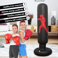 Oziral Gyerek Boxzsák 160 cm Felfújható Álló Edzőzsák Légpumpával és Kesztyűvel Karate Kickbox Edzéshez Fekete PVC 5