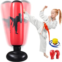 Oziral Gyerek Boxzsák 160 cm Felfújható Álló Edzőzsák Piros Légpumpával és Kesztyűvel Karate Kickbox Edzéshez 1