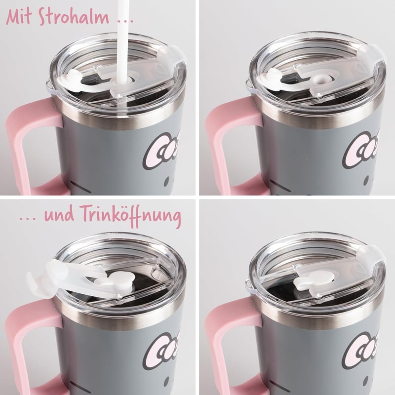 p:os Hello Kitty ivópohár fedéllel és szívószállal 540ml szürke