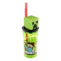 Pohár na pitie Minecraft so slamkou a 3D figúrkou, zeleno-čierny, cca 360 ml, plastový pohár s viečkom pre deti bez obsahu BPA 1