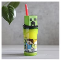 Pohár na pitie Minecraft so slamkou a 3D figúrkou, zeleno-čierny, cca 360 ml, plastový pohár s viečkom pre deti bez obsahu BPA 6