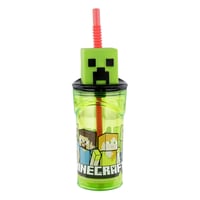 Pohár na pitie Minecraft so slamkou a 3D figúrkou, zeleno-čierny, cca 360 ml, plastový pohár s viečkom pre deti bez obsahu BPA 2