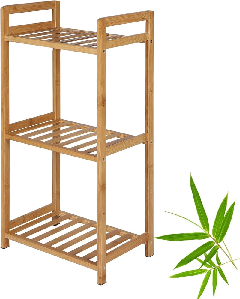 PACHIRA Bambusz Polc 3 Szintes, 35x25x71 cm, Álló Tárolóállvány Fürdőszobába, Konyhába, Cipőtartónak, Könyvespolcnak, 30 kg Teherbírással