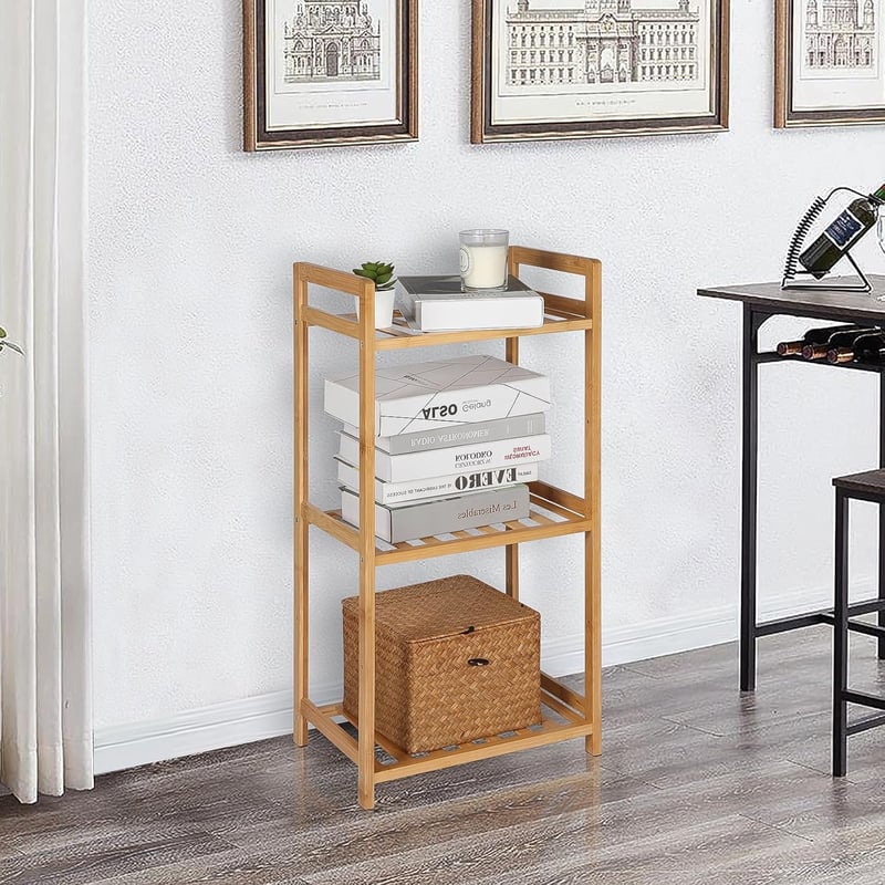 PACHIRA Bambusz Polc 3 Szintes, 35x25x71 cm, Álló Tárolóállvány Fürdőszobába, Konyhába, Cipőtartónak, Könyvespolcnak, 30 kg Teherbírással