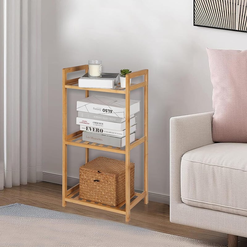 PACHIRA Bambusz Polc 3 Szintes, 35x25x71 cm, Álló Tárolóállvány Fürdőszobába, Konyhába, Cipőtartónak, Könyvespolcnak, 30 kg Teherbírással