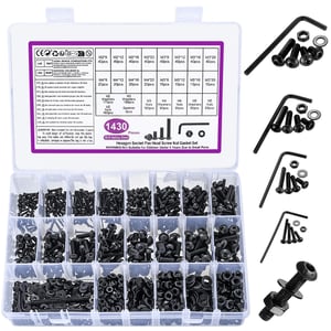 Set șuruburi cu cap conic Allen și piulițe – dimensiuni M2, M3, M4, M5, pachet mixt de 1430 de piese, cu locaș hexagonal