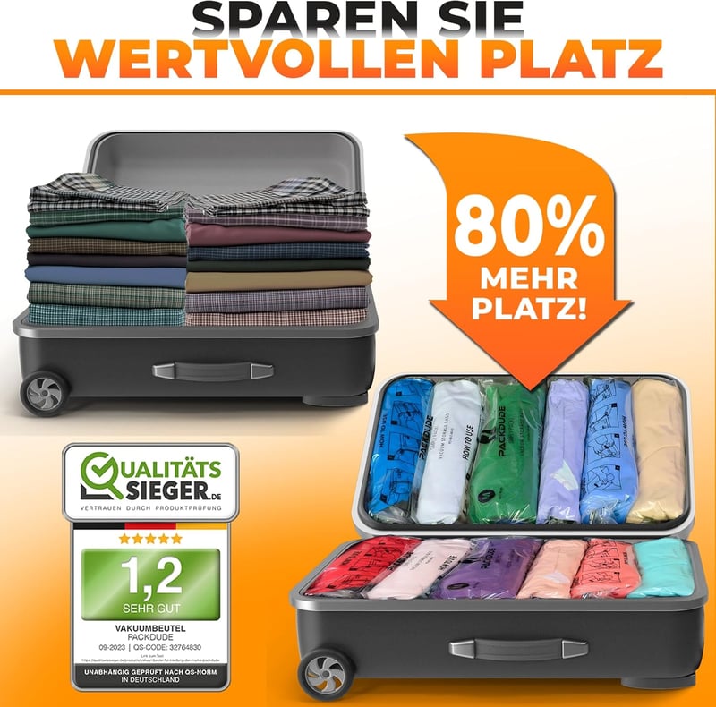 PACKDUDE Vákuumos Utazótáska Szett 5db - Hengerelhető Szelep Nélküli Ruhakompressziós Zsákok 3 Méretben - Helytakarékos Tárolás Utazáshoz, K