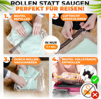 PACKDUDE Vákuumos Utazótáska Szett 5db - Hengerelhető Szelep Nélküli Ruhakompressziós Zsákok 3 Méretben - Helytakarékos Tárolás Utazáshoz, K 5