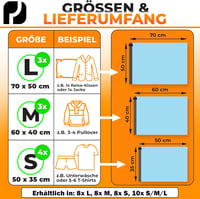 PACKDUDE Vákuumos Utazótáskák 10 db-os Szett - Hengerelhető Kompressziós Tárolózsákok Ruházathoz 3 Méretben Szelep Nélkül 3
