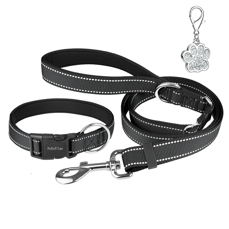 Párnázott Kutya Nyakörv Fényvisszaverő Neoprén Nylon Állítható Nyakörv Kis Közepes Nagy Kutyáknak Fekete L-es méret (50-60 cm)