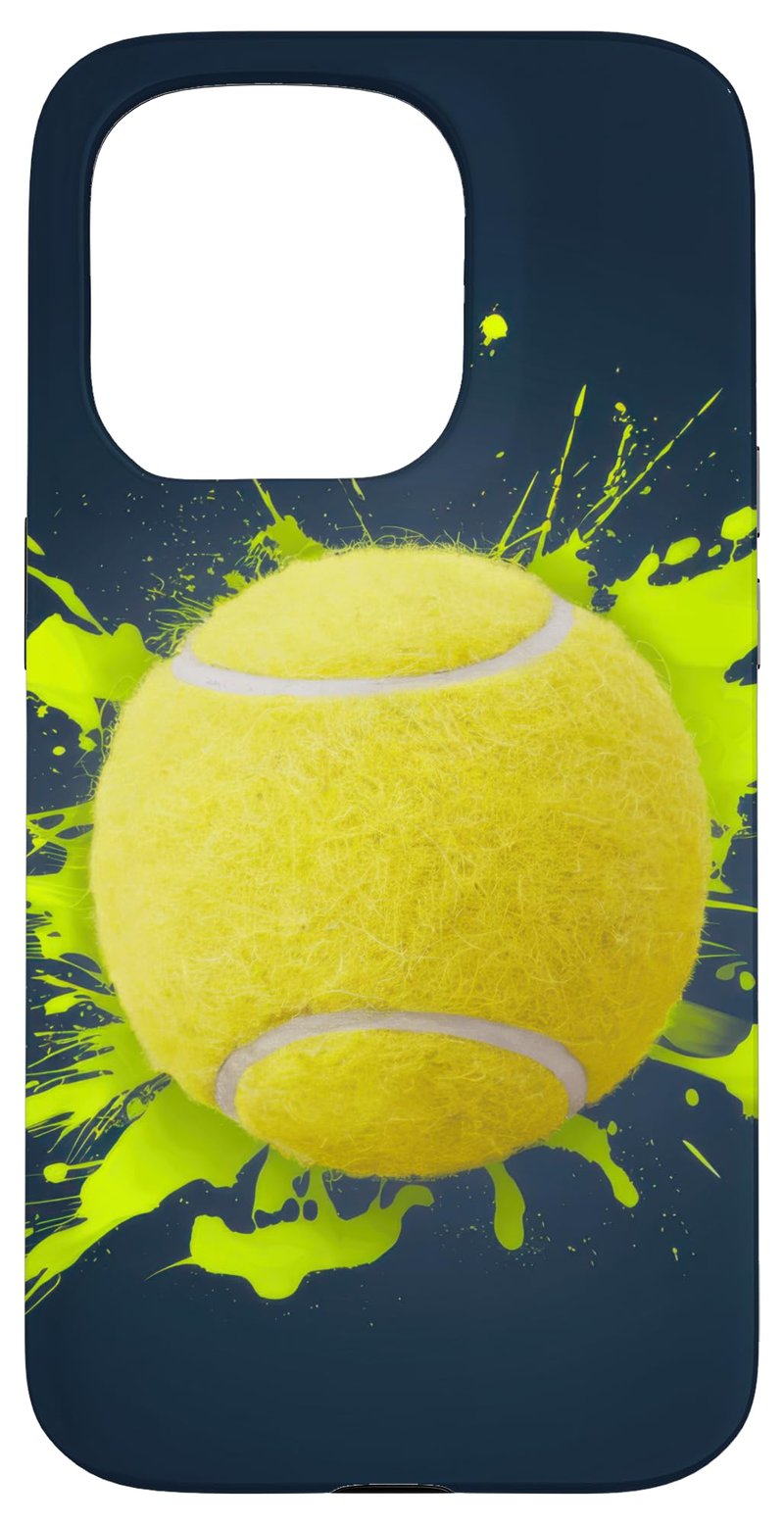 Husă iPhone 15 Pro Paint Splash Tennis Fans – cu design abstract de tenis, jucător de tenis și minge de tenis