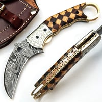 PAL 2000 KNIVES 8740 Damaszkusz Kés Kézműves Összecsukható Vadászkés Bőrtokkal 1