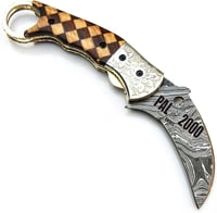 PAL 2000 KNIVES 8740 Damaszkusz Kés Kézműves Összecsukható Vadászkés Bőrtokkal 8