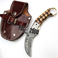 PAL 2000 KNIVES 8740 Damaszkusz Kés Kézműves Összecsukható Vadászkés Bőrtokkal 4