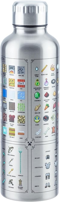 Kovová fľaša na vodu Paladone Minecraft 470 ml – oficiálne licencovaná, nepriepustná, na teplé aj studené nápoje, s hernými prvkami, darček pre fanúšikov Minecraftu 1