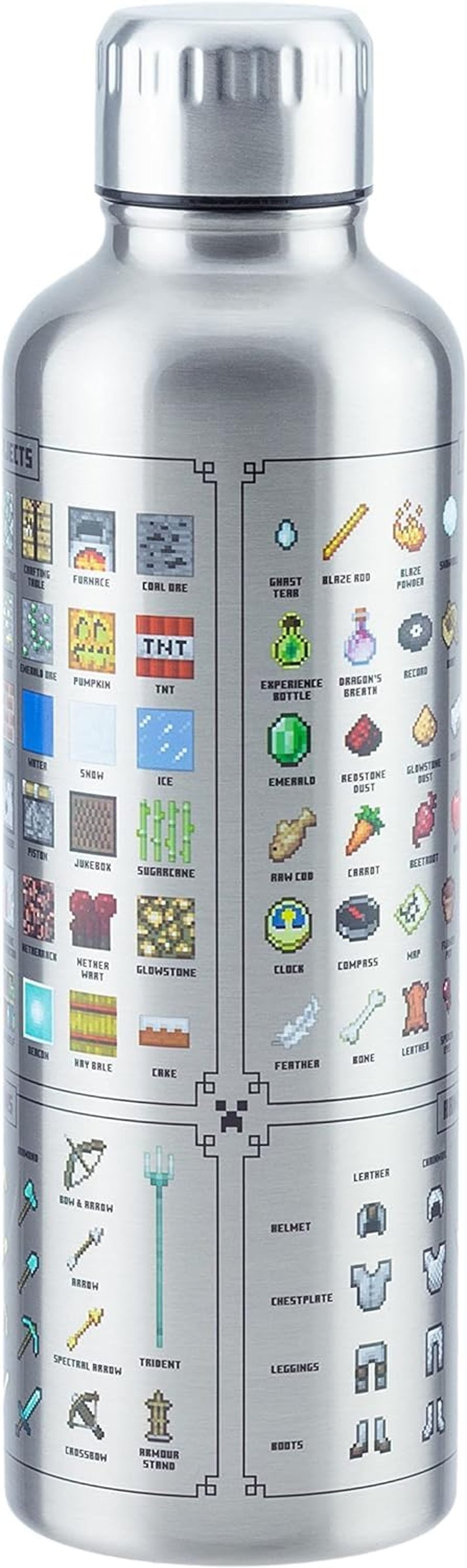 Kovová fľaša na vodu Paladone Minecraft 470 ml – oficiálne licencovaná, nepriepustná, na teplé aj studené nápoje, s hernými prvkami, darček pre fanúšikov Minecraftu