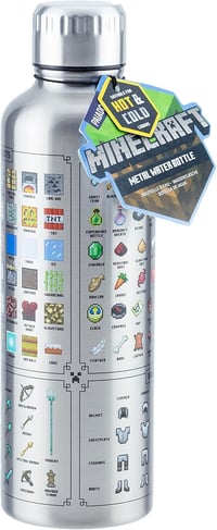 Kovová fľaša na vodu Paladone Minecraft 470 ml – oficiálne licencovaná, nepriepustná, na teplé aj studené nápoje, s hernými prvkami, darček pre fanúšikov Minecraftu 4