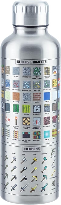 Kovová fľaša na vodu Paladone Minecraft 470 ml – oficiálne licencovaná, nepriepustná, na teplé aj studené nápoje, s hernými prvkami, darček pre fanúšikov Minecraftu 3
