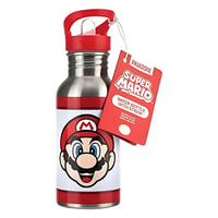 Kovová fľaša na vodu Paladone Super Mario so slamkou – Oficiálna nerezová fľaša Nintendo, retro darček pre hráčov, 450 ml 1