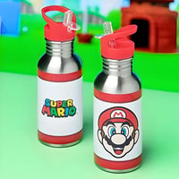 Kovová fľaša na vodu Paladone Super Mario so slamkou – Oficiálna nerezová fľaša Nintendo, retro darček pre hráčov, 450 ml 3