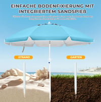 Palawano suncobran za plažu od 1,6 m s UV zaštitom UPF 50+, vijkom za pijesak i otvaranjem na kurblu, za balkon, plažu i vrt, svijetloplavi 2
