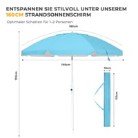 Palawano suncobran za plažu od 1,6 m s UV zaštitom UPF 50+, vijkom za pijesak i otvaranjem na kurblu, za balkon, plažu i vrt, svijetloplavi 6
