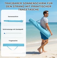 Palawano suncobran za plažu od 1,6 m s UV zaštitom UPF 50+, vijkom za pijesak i otvaranjem na kurblu, za balkon, plažu i vrt, svijetloplavi 5