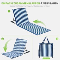 Záhradné a plážové ležadlo Palawano – 5-polohová nastaviteľná plážová podložka, ľahký a prenosný skladací matrac k bazénu a na piknik, modro-biele 7