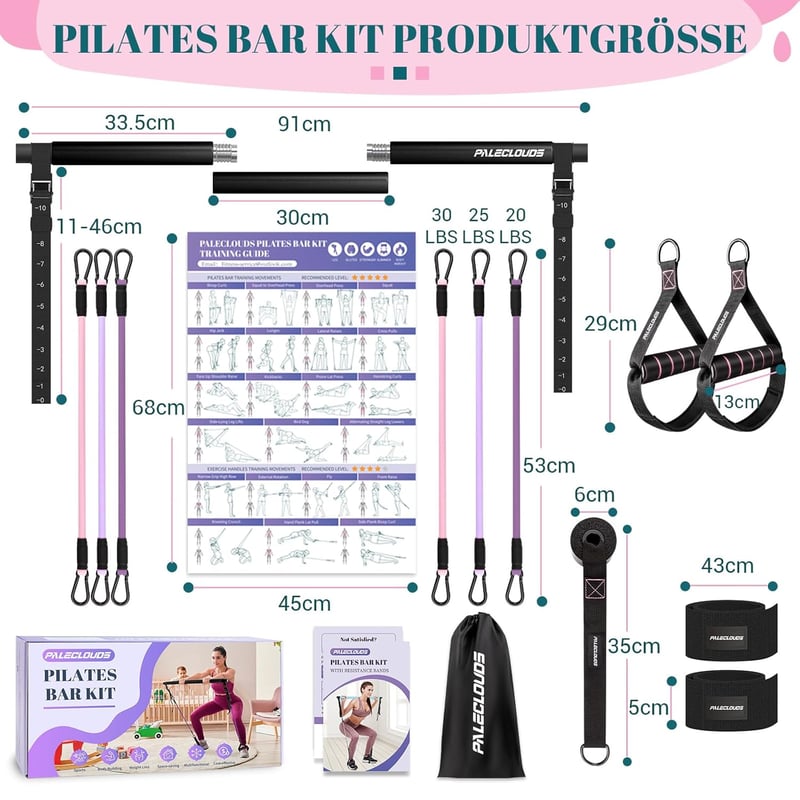 Paleclouds Pilates Rúd 3 Ellenállásgumival Otthoni Edzéshez