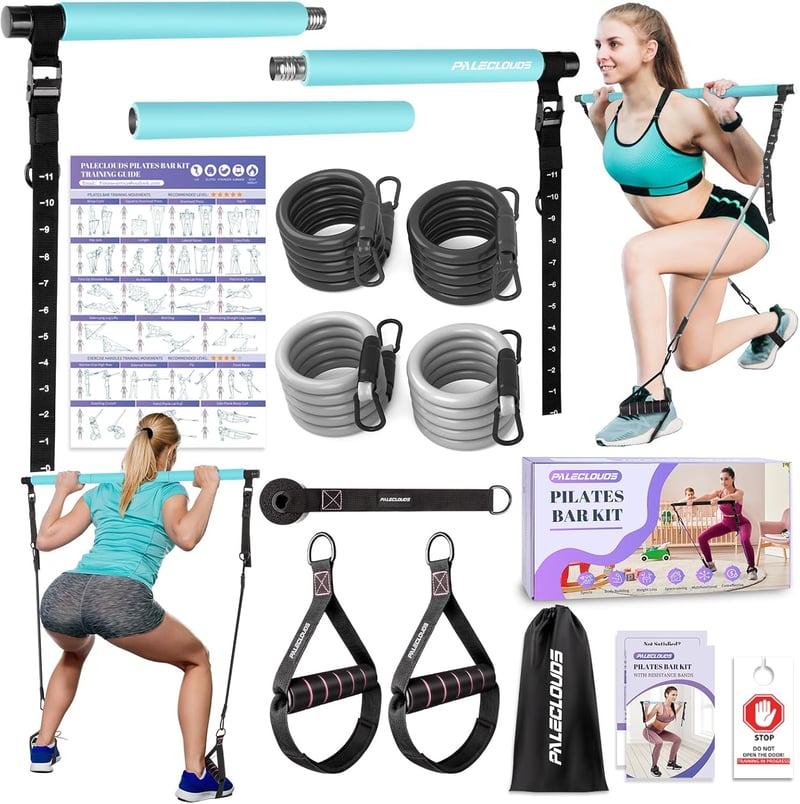 Paleclouds Pilates rúd 3 pár ellenállásgumival (20/25/30 lbs) - kék