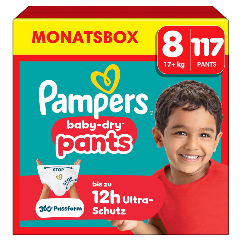 Pampers Baby-Dry Pants pelene-gaćice veličina 8 (19 kg+) 360° prianjanje mjesečno pakiranje 117 kom.