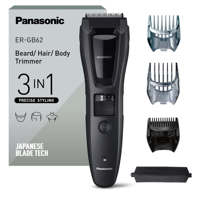 Aparat de tuns barbă și păr Panasonic ER-GB62-H503 pentru bărbați, 39 setări de lungime, 3 capete, utilizare cu și fără fir, rezistent la apă, gri mat