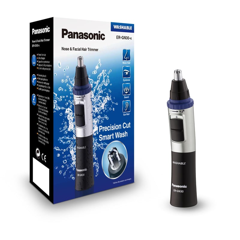 Aparat de tuns părul din nas și urechi Panasonic ER-GN30 – Sistem de curățare Vortex, utilizare uscată și umedă, pe baterii, negru