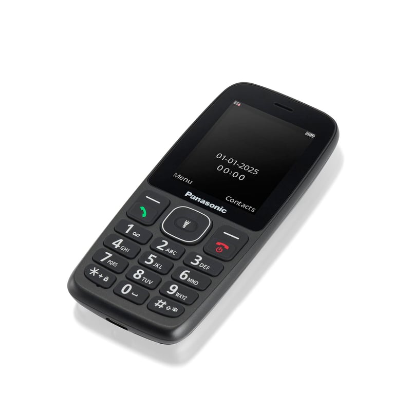 Mobilný telefón pre seniorov Panasonic KX-TF400EXB 4G – VoLTE, 280-hodinový pohotovostný režim, nabíjanie cez USB-C, 2,4-palcový displej, Bluetooth, odolnosť voči vode IP44
