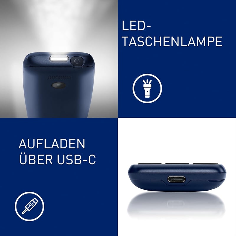 Panasonic KX-TF400EXC 4G Gombos Mobiltelefon, 2.4" Kijelző, USB-C, IP44 Vízálló, Kék - blue