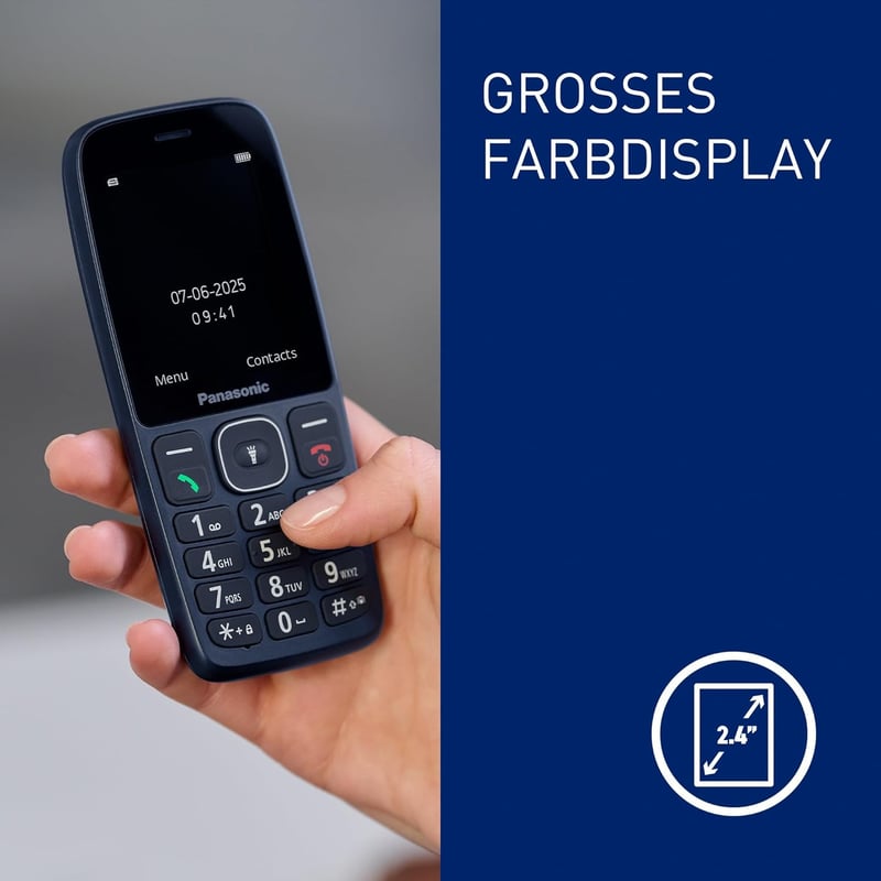 Panasonic KX-TF400EXC 4G Gombos Mobiltelefon, 2.4" Kijelző, USB-C, IP44 Vízálló, Kék - blue