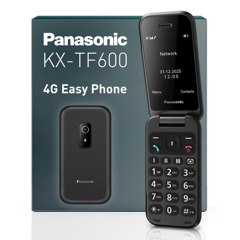 Mobilný telefón Panasonic KX-TF600 4G – VoLTE, 290 hodín pohotovostný režim, USB-C, 2,8" displej, Bluetooth, LED baterka, IP44 odolnosť voči vode, čierny