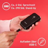 Mobilný telefón Panasonic KX-TF600 4G – VoLTE, 290 hodín pohotovostný režim, USB-C, 2,8" displej, Bluetooth, LED baterka, IP44 odolnosť voči vode, čierny 4