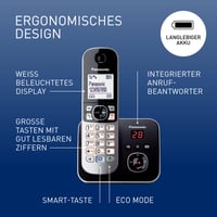 Bezdrôtový telefón Panasonic KX-TG6821GB DECT so záznamníkom, nízke vyžarovanie, režim Eco, blokovanie hovorov, čierny 2