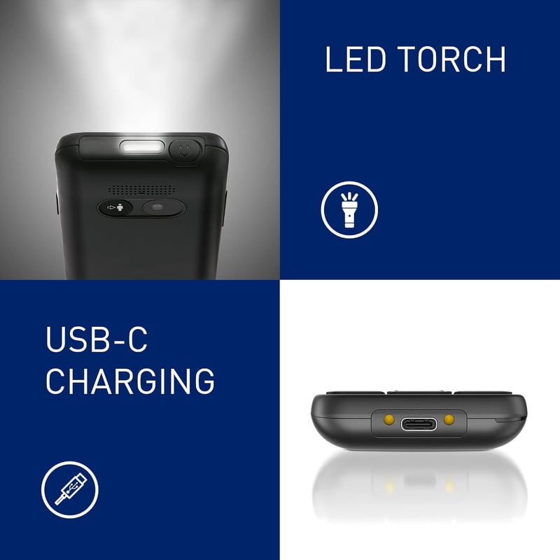 Panasonic KX-TU260EXB 4G Időseknek Mobiltelefon IP44 USB-C Fekete