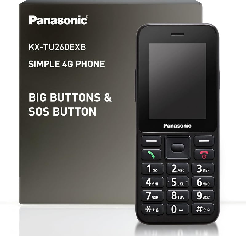 Panasonic KX-TU260EXB 4G Időseknek Mobiltelefon IP44 USB-C Fekete