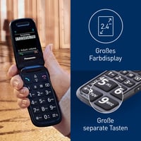 Telefon mobil pentru seniori Panasonic KX-TU446EXB 2G, Negru - Buton SOS, Rezistent la șocuri, Amplificator sunet, Taste mari, Ecran color de 2,4 inchi, Tip clapetă 3