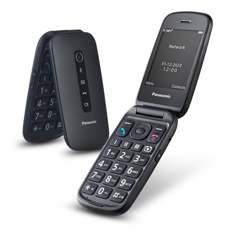 Panasonic KX-TU550EXB 4G vyklápací mobilný telefón pre seniorov, 1,2 MP fotoaparát, 2,8-palcový veľký displej, 290 hodín pohotovostného režimu, čierny