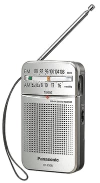 Prenosné vreckové rádio Panasonic RF-P50DEG-S, napájanie na batérie, 3,5 mm audio výstup, strieborná farba 1