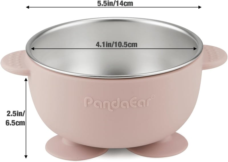 PandaEar 3 részes rozsdamentes acél tányér szívókoronggal, tapadókorongos baba tál BPA-mentes