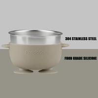 Set de hrănire pentru bebeluși PandaEar din 8 piese, din oțel inoxidabil și silicon, cu farfurii și boluri cu ventuză, lingură și furculiță, fără BPA, culori bej și nuc 5