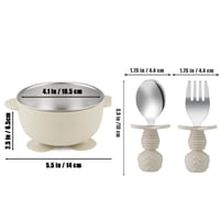 Set de hrănire pentru bebeluși PandaEar din 8 piese, din oțel inoxidabil și silicon, cu farfurii și boluri cu ventuză, lingură și furculiță, fără BPA, culori bej și nuc 6