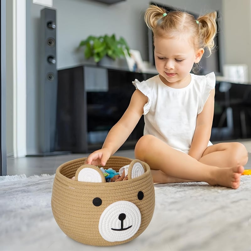 PandaEar Pamut Kötél Babakorb Macis Mintával - Pelenkázó Organizer Újszülötteknek